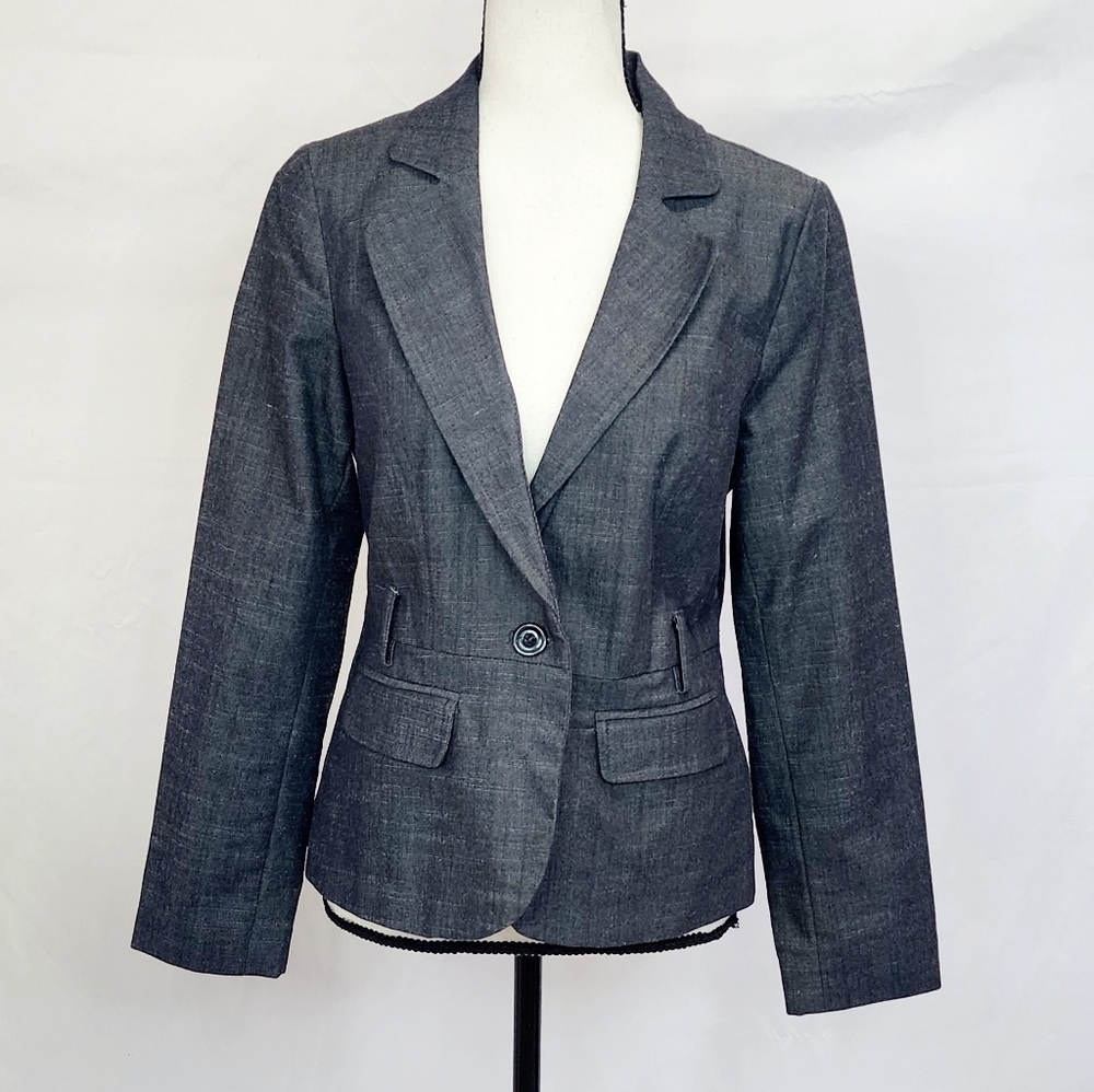 I.N. Studio Dark Grey Single Button Long Sleeve Blazer Jacket